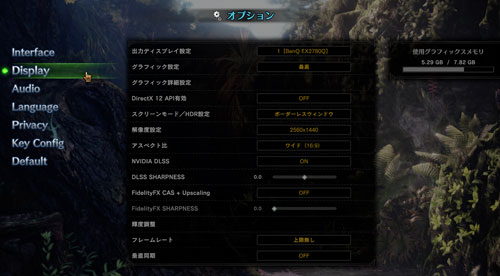 グラフィック設定画面