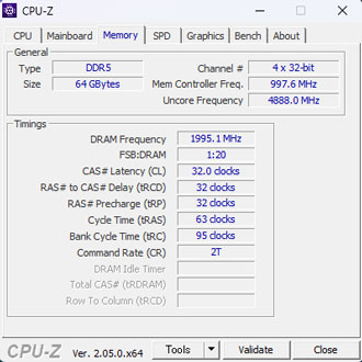 CPU-Zのメモリ情報