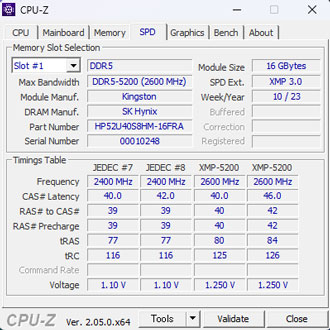 CPU-Zのメモリ情報