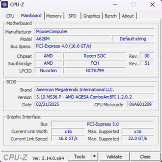 CPU-Zで読み取った情報